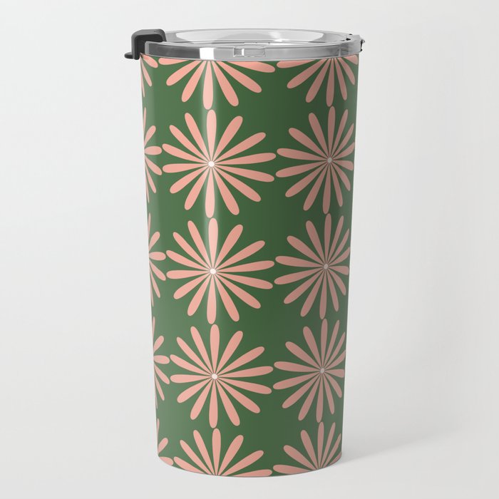 Multi Daisy Retro Pattern in Blush Pink and Green Travel Mug Gallery Image 3