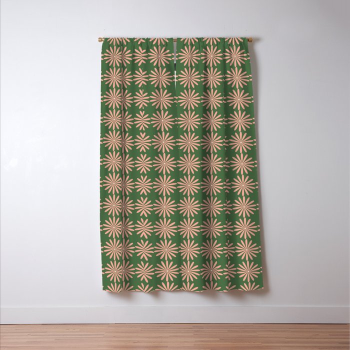 Multi Daisy Retro Pattern in Blush Pink and Green Window Curtain Gallery Image 3