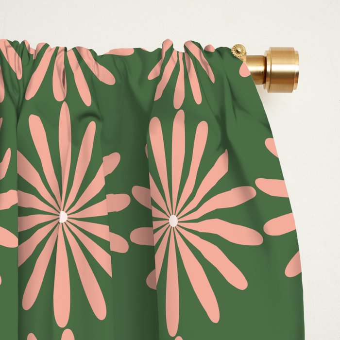 Multi Daisy Retro Pattern in Blush Pink and Green Window Curtain Gallery Image 2