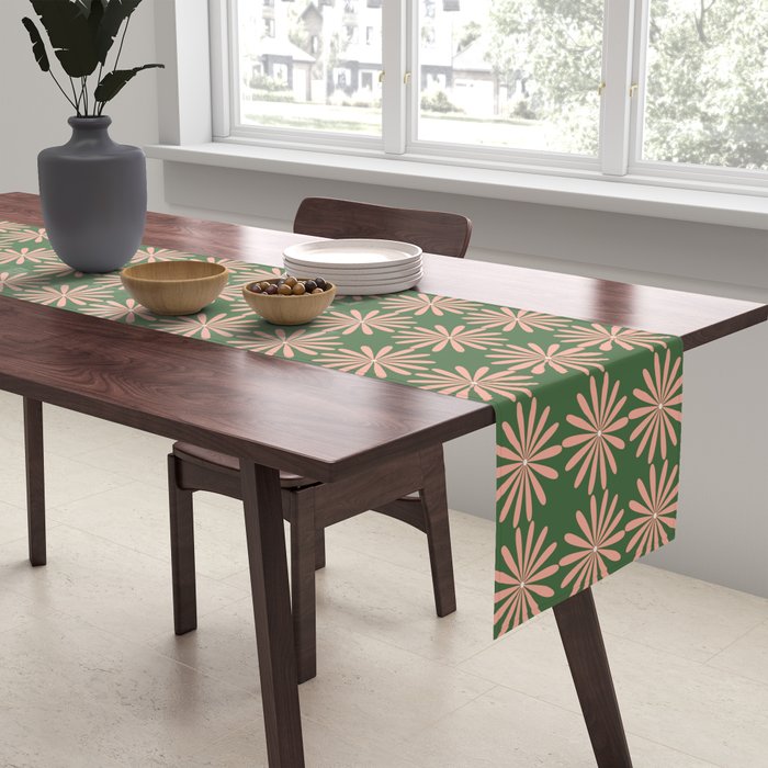 Multi Daisy Retro Pattern in Blush Pink and Green Table Runner Gallery Image 2