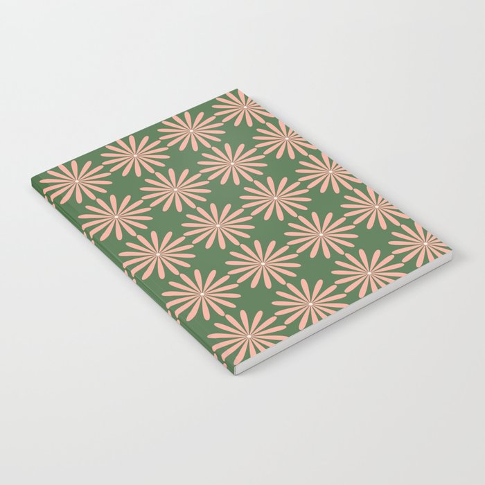Multi Daisy Retro Pattern in Blush Pink and Green Notebook