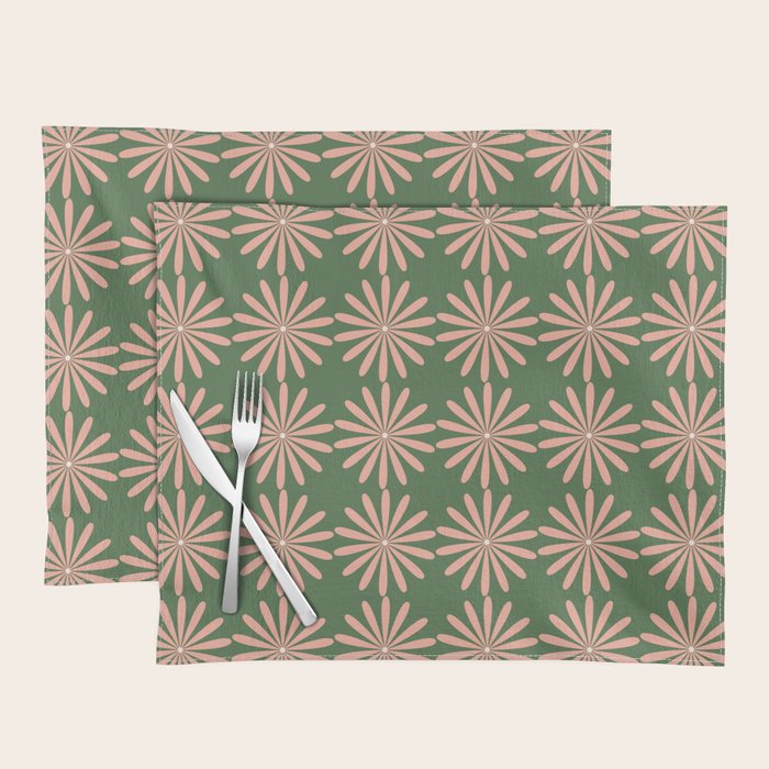 Multi Daisy Retro Pattern in Blush Pink and Green Placemat Gallery Image 1