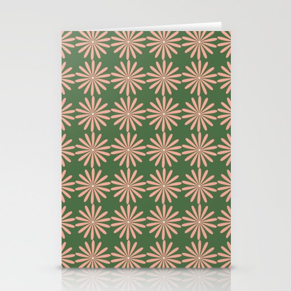 Multi Daisy Retro Pattern in Blush Pink and Green Stationery Card Gallery Image 2