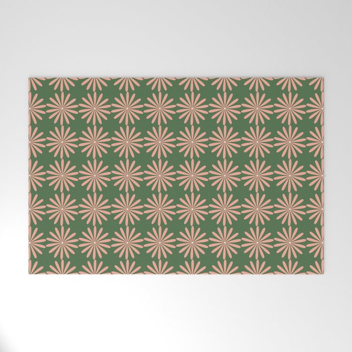 Multi Daisy Retro Pattern in Blush Pink and Green Welcome Mat Gallery Image 1