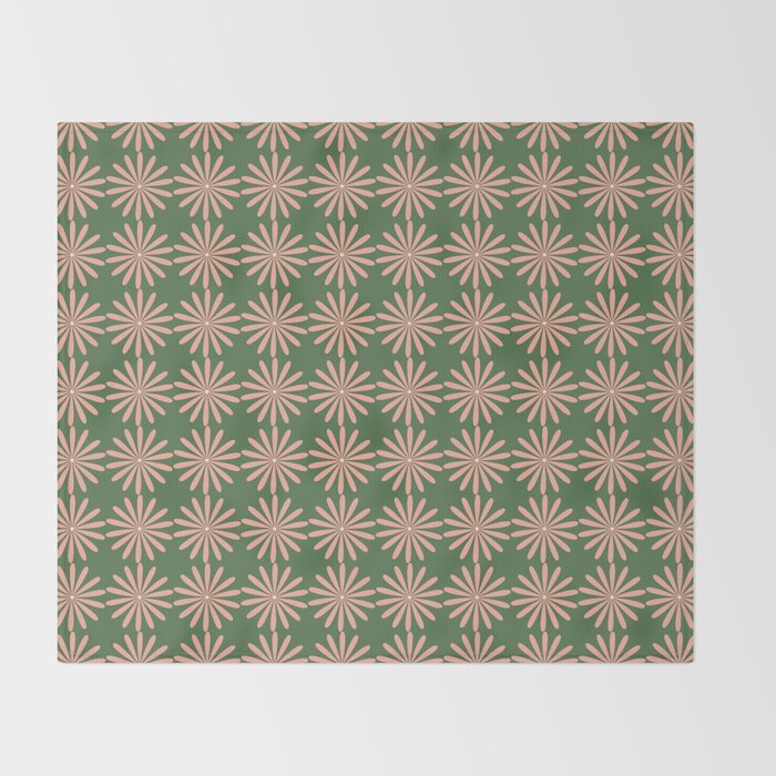 Multi Daisy Retro Pattern in Blush Pink and Green Throw Blanket Gallery Image 2