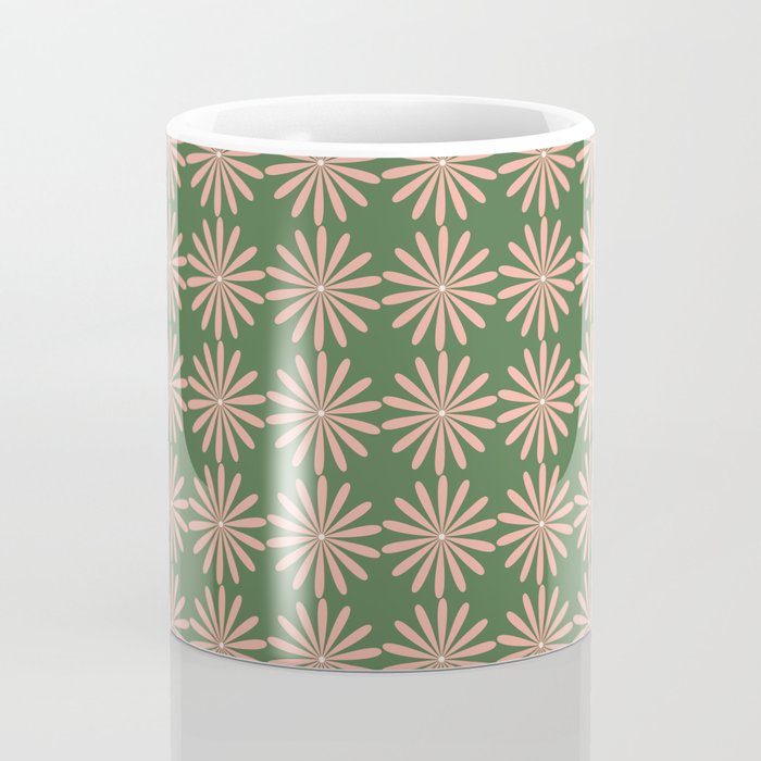 Multi Daisy Retro Pattern in Blush Pink and Green Coffee Mug Gallery Image 4