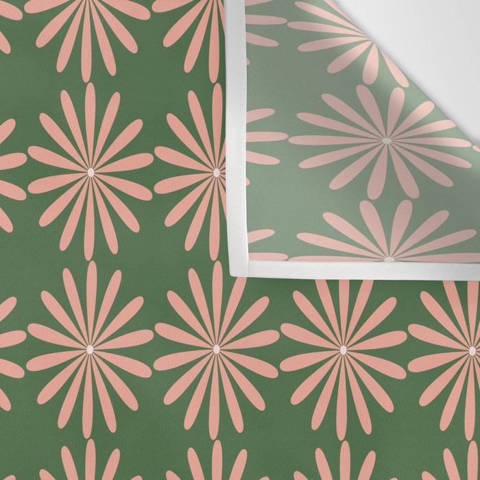 Multi Daisy Retro Pattern in Blush Pink and Green Wall Tapestry Gallery Image 3