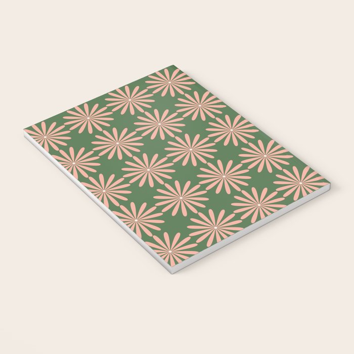 Multi Daisy Retro Pattern in Blush Pink and Green Notebook Gallery Image 3