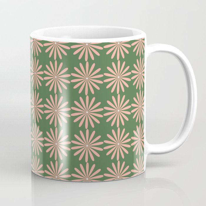 Multi Daisy Retro Pattern in Blush Pink and Green Coffee Mug Gallery Image 1