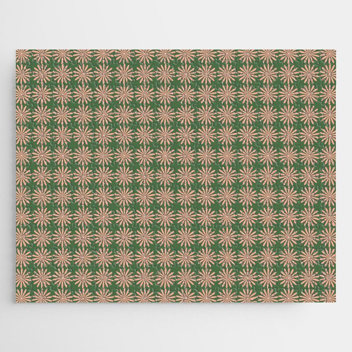 Multi Daisy Retro Pattern in Blush Pink and Green Jigsaw Puzzle