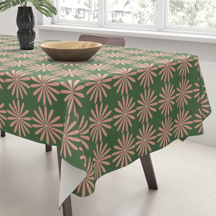 Multi Daisy Retro Pattern in Blush Pink and Green Tablecloth Gallery Image 3