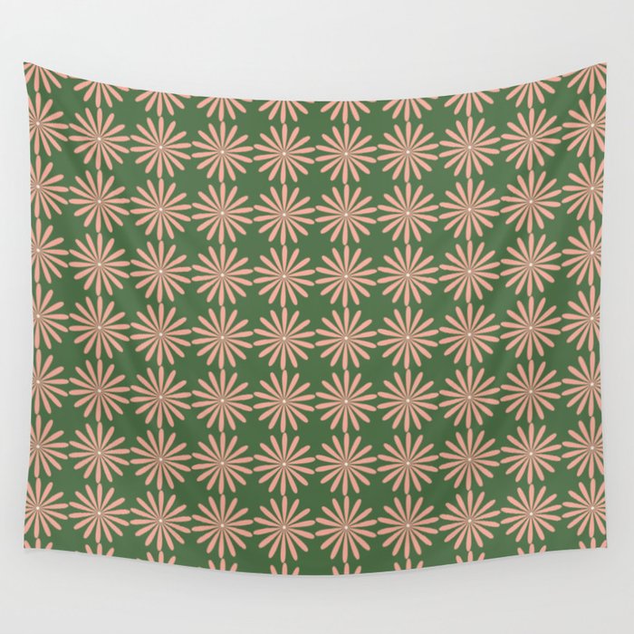 Multi Daisy Retro Pattern in Blush Pink and Green Wall Tapestry Gallery Image 4