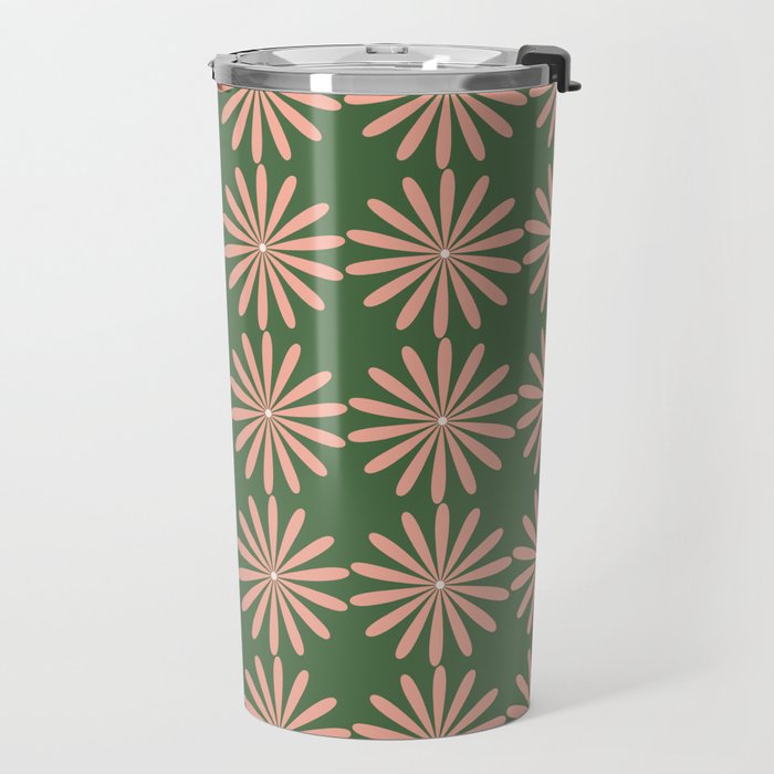 Multi Daisy Retro Pattern in Blush Pink and Green Travel Mug Gallery Image 2