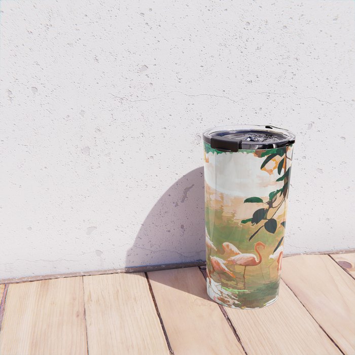 Flamingo Sighting, Jungle Nature Wildlife Birds Painting, Animals Forest Safari Illustration Travel Mug Gallery Image 4
