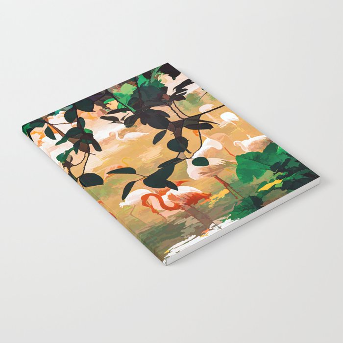 Flamingo Sighting, Jungle Nature Wildlife Birds Painting, Animals Forest Safari Illustration Notebook Gallery Image 2