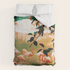 Flamingo Sighting, Jungle Nature Wildlife Birds Painting, Animals Forest Safari Illustration Comforter Gallery Image 6