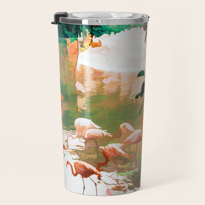 Flamingo Sighting, Jungle Nature Wildlife Birds Painting, Animals Forest Safari Illustration Travel Mug Gallery Image 3