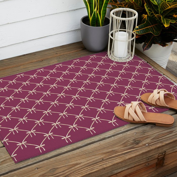 Bows & Ribbons Pattern XXXIII Plum Purple Outdoor Rug Gallery Image 2