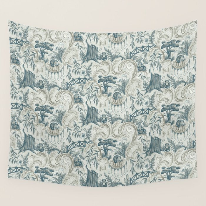 Fairytale Forest Raccoons - charming blue Wall Tapestry Gallery Image 4