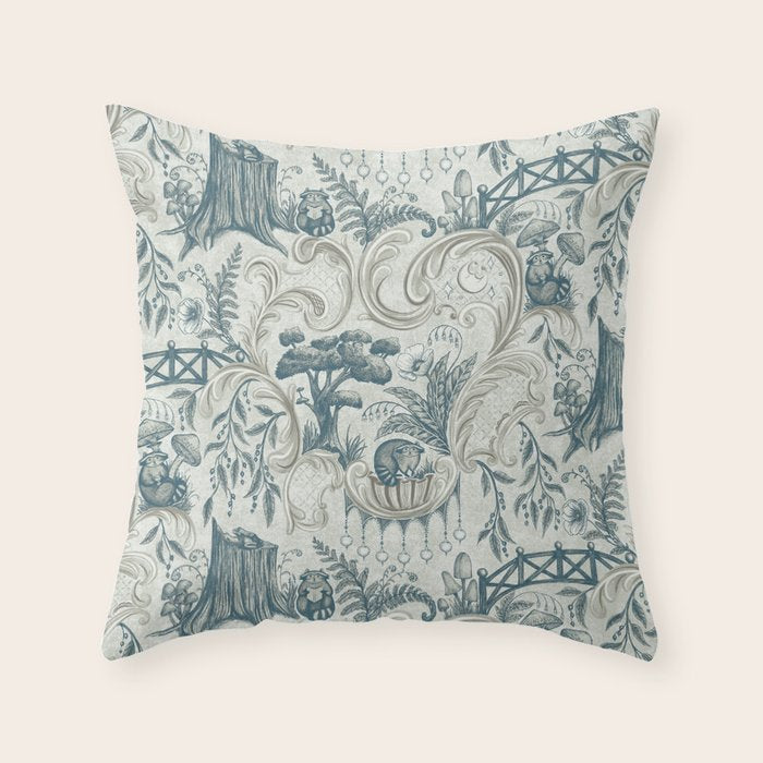 Fairytale Forest Raccoons - charming blue Throw Pillow Gallery Image 1