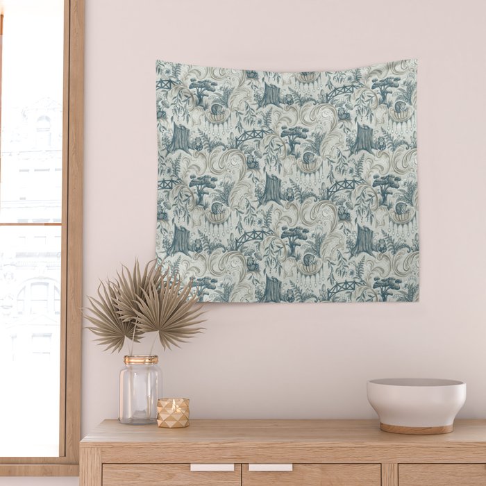 Fairytale Forest Raccoons - charming blue Wall Tapestry Gallery Image 2
