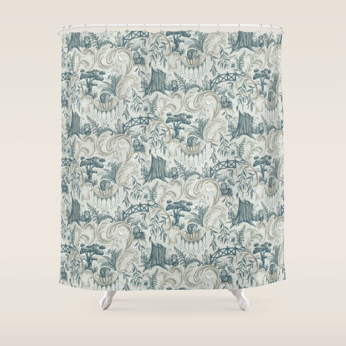 Fairytale Forest Raccoons - charming blue Shower Curtain Gallery Image 1
