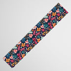 Colorful Tropical Jungle Watercolor Botanical Floral on Navy Blue Table Runner Gallery Image 3