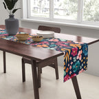 Colorful Tropical Jungle Watercolor Botanical Floral on Navy Blue Table Runner Gallery Image 2