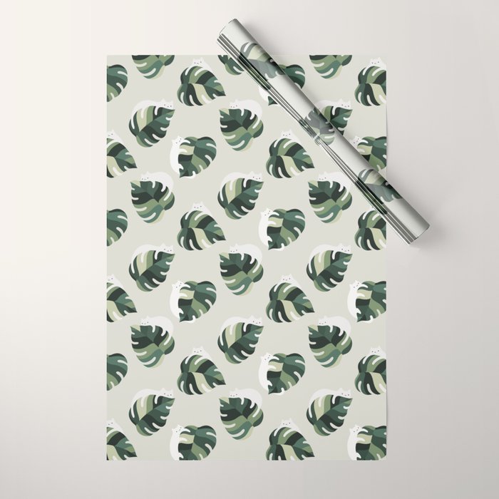 Cat and Plant Pattern 3 Wrapping Paper Gallery Image 1