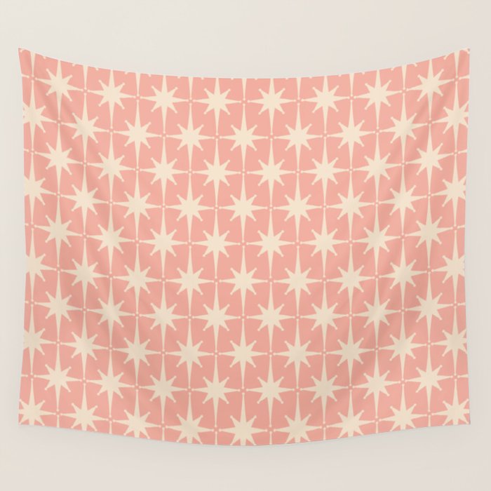 Atomic Age 1950s Retro Starburst Pattern in Cream and Blush Pink  Wall Tapestry Gallery Image 4
