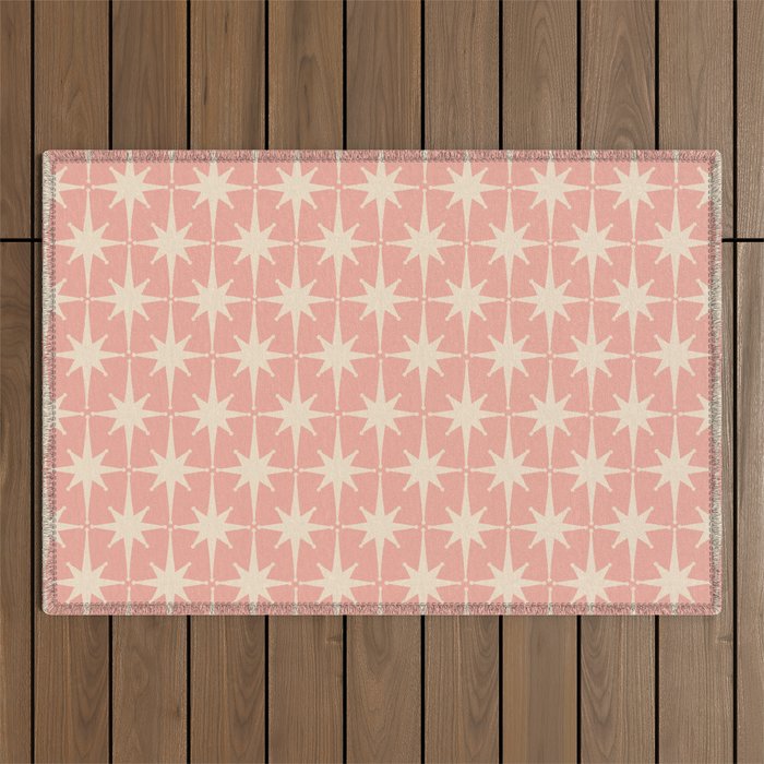 Atomic Age 1950s Retro Starburst Pattern in Cream and Blush Pink  Outdoor Rug Gallery Image 1