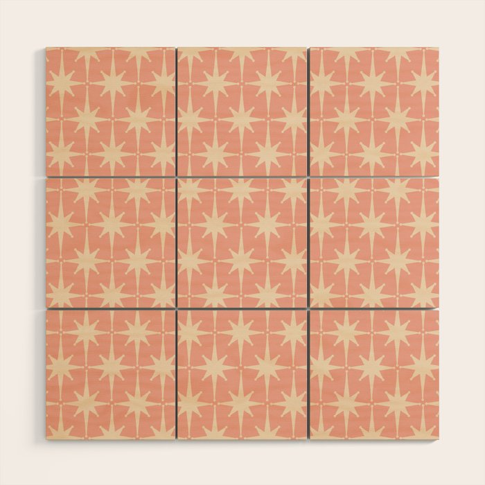 Atomic Age 1950s Retro Starburst Pattern in Cream and Blush Pink  Wood Wall Art Gallery Image 1
