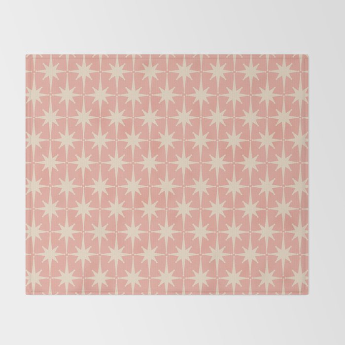 Atomic Age 1950s Retro Starburst Pattern in Cream and Blush Pink  Throw Blanket Gallery Image 2
