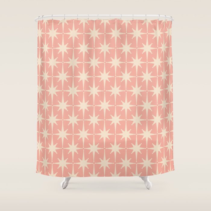 Atomic Age 1950s Retro Starburst Pattern in Cream and Blush Pink  Shower Curtain Gallery Image 1