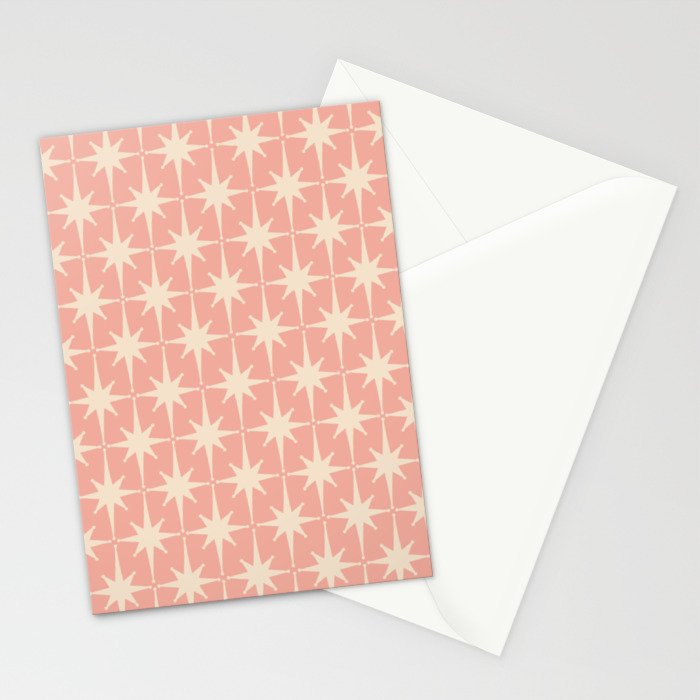 Atomic Age 1950s Retro Starburst Pattern in Cream and Blush Pink  Stationery Card Gallery Image 2