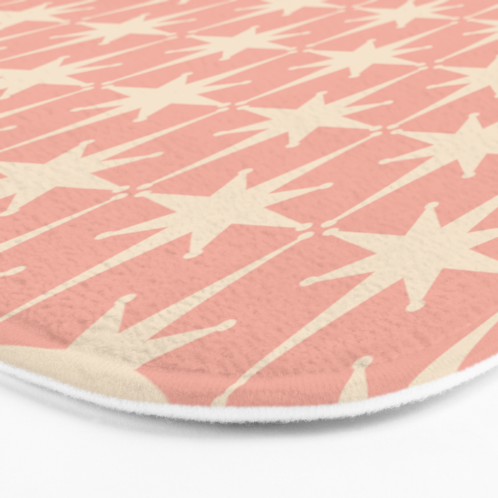 Atomic Age 1950s Retro Starburst Pattern in Cream and Blush Pink  Bath Mat Gallery Image 3