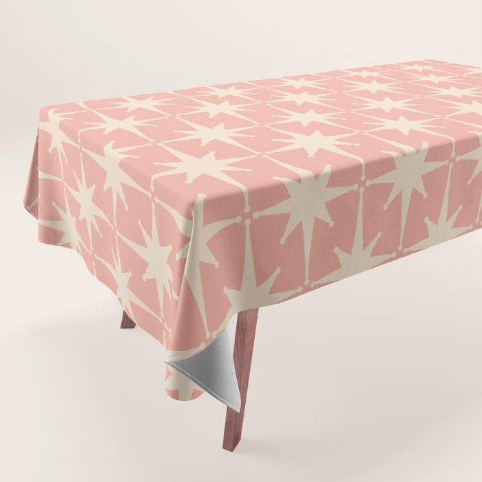 Atomic Age 1950s Retro Starburst Pattern in Cream and Blush Pink  Tablecloth Gallery Image 1