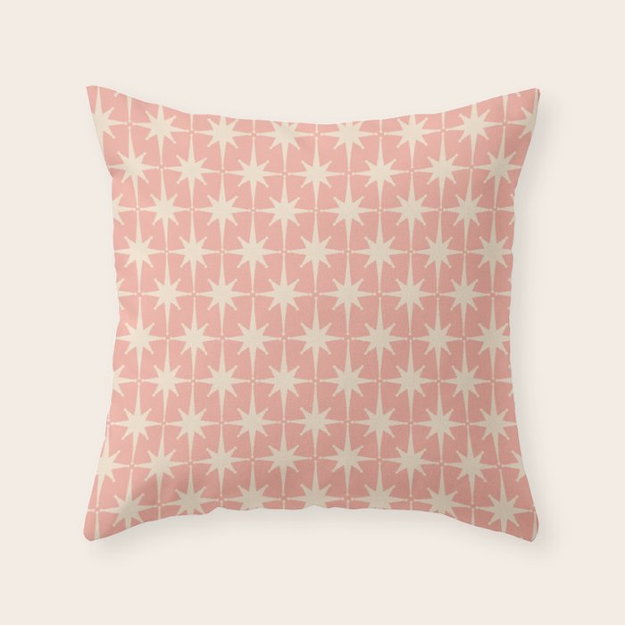Atomic Age 1950s Retro Starburst Pattern in Cream and Blush Pink  Throw Pillow Gallery Image 1