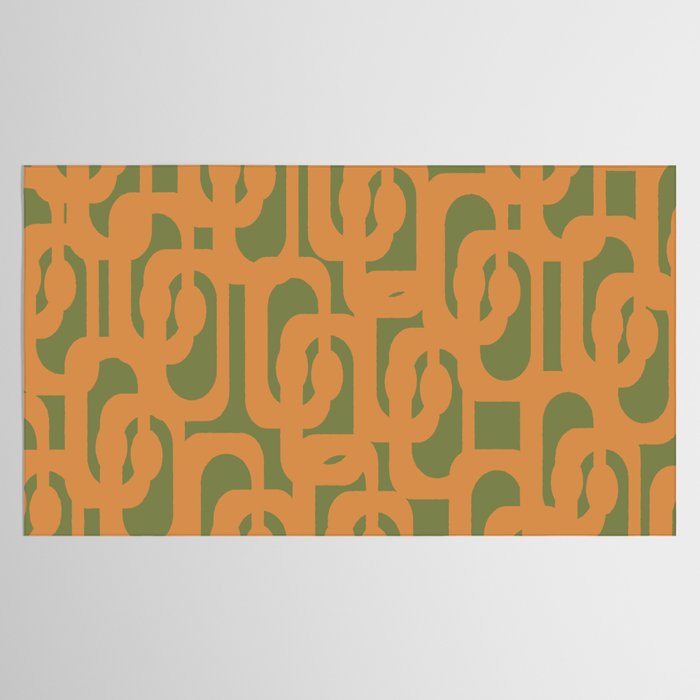 Mid Century Modern Loop Pattern in Retro Cantaloupe Orange and Olive Green Tablecloth Gallery Image 2
