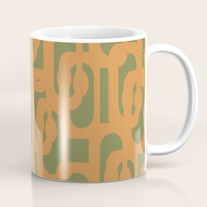 Mid Century Modern Loop Pattern in Retro Cantaloupe Orange and Olive Green Coffee Mug Gallery Image 1