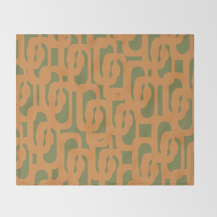 Mid Century Modern Loop Pattern in Retro Cantaloupe Orange and Olive Green Throw Blanket Gallery Image 2