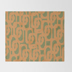 Mid Century Modern Loop Pattern in Retro Cantaloupe Orange and Olive Green Throw Blanket Gallery Image 2