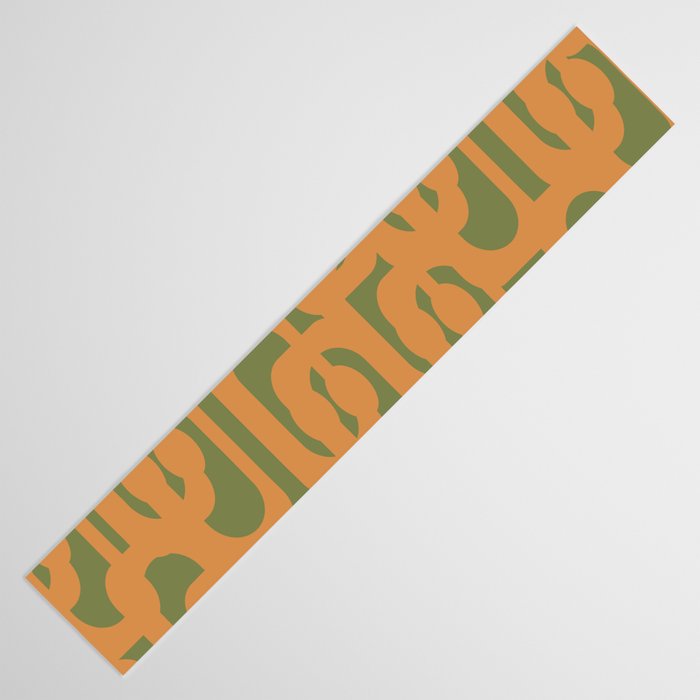 Mid Century Modern Loop Pattern in Retro Cantaloupe Orange and Olive Green Table Runner Gallery Image 3
