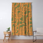 Mid Century Modern Loop Pattern in Retro Cantaloupe Orange and Olive Green Window Curtain Gallery Image 5