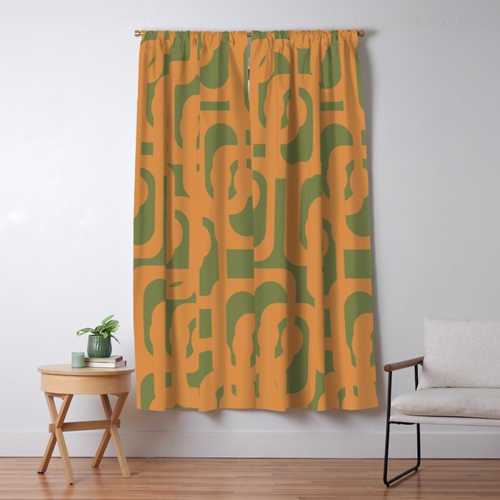 Mid Century Modern Loop Pattern in Retro Cantaloupe Orange and Olive Green Window Curtain Gallery Image 5