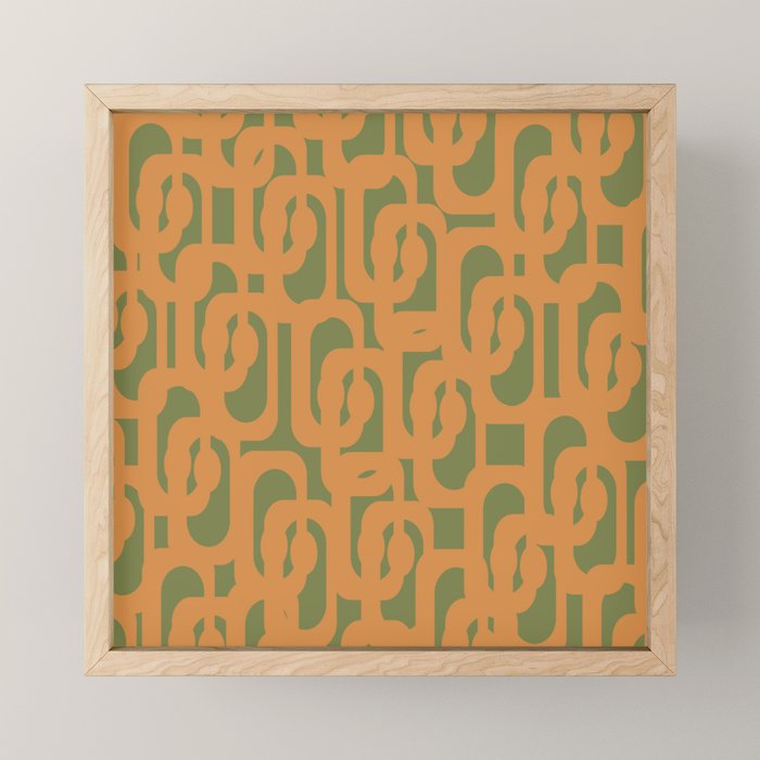 Mid Century Modern Loop Pattern in Retro Cantaloupe Orange and Olive Green Mini Art Print Gallery Image 1