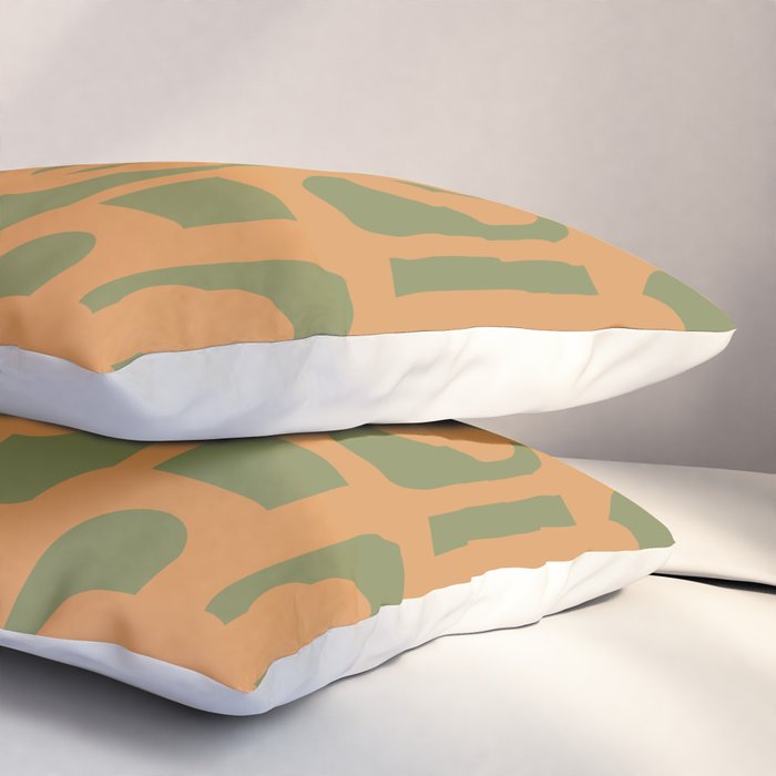 Mid Century Modern Loop Pattern in Retro Cantaloupe Orange and Olive Green Pillow Sham Gallery Image 3