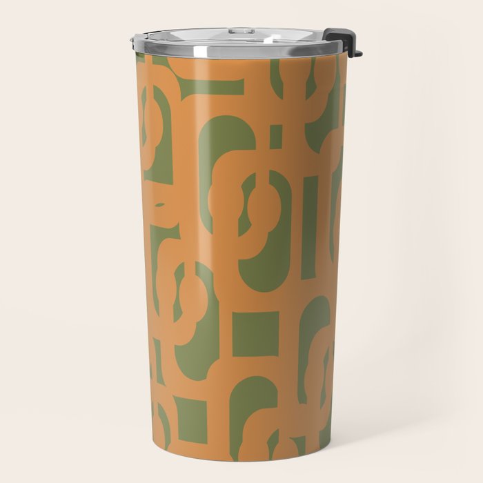 Mid Century Modern Loop Pattern in Retro Cantaloupe Orange and Olive Green Travel Mug Gallery Image 2