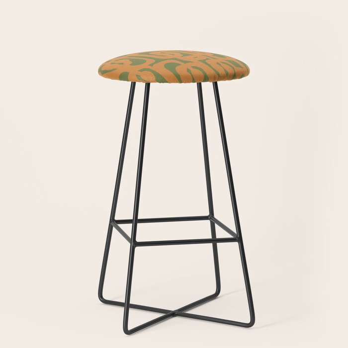 Mid Century Modern Loop Pattern in Retro Cantaloupe Orange and Olive Green Stool Gallery Image 1