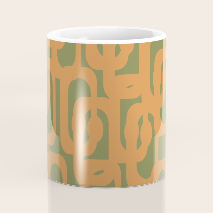 Mid Century Modern Loop Pattern in Retro Cantaloupe Orange and Olive Green Coffee Mug Gallery Image 4